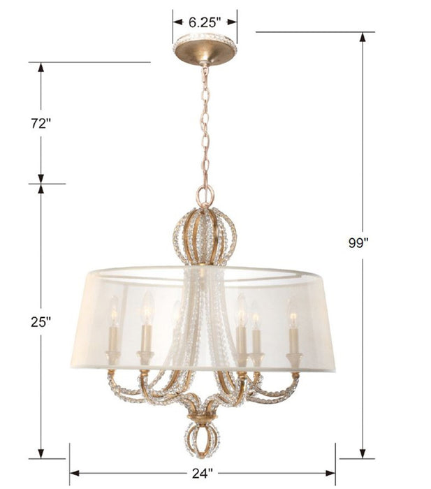 Crystorama 6767-DT Six Light Chandelier, Distressed Twilight