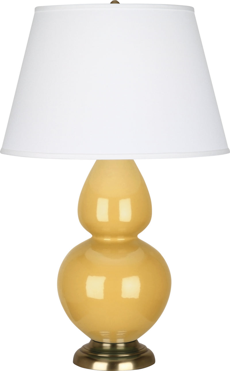 Robert Abbey SU20X One Light Table Lamp, Sunset Yellow Glazed Ceramic w/Antique Brassed