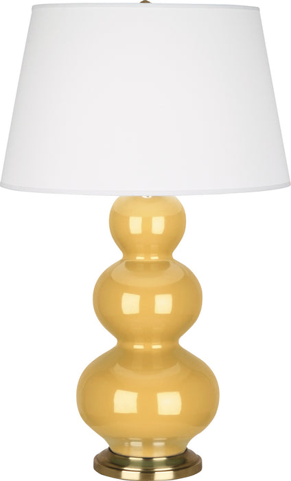 Robert Abbey SU40X One Light Table Lamp, Sunset Yellow Glazed Ceramic w/Antique Brassed