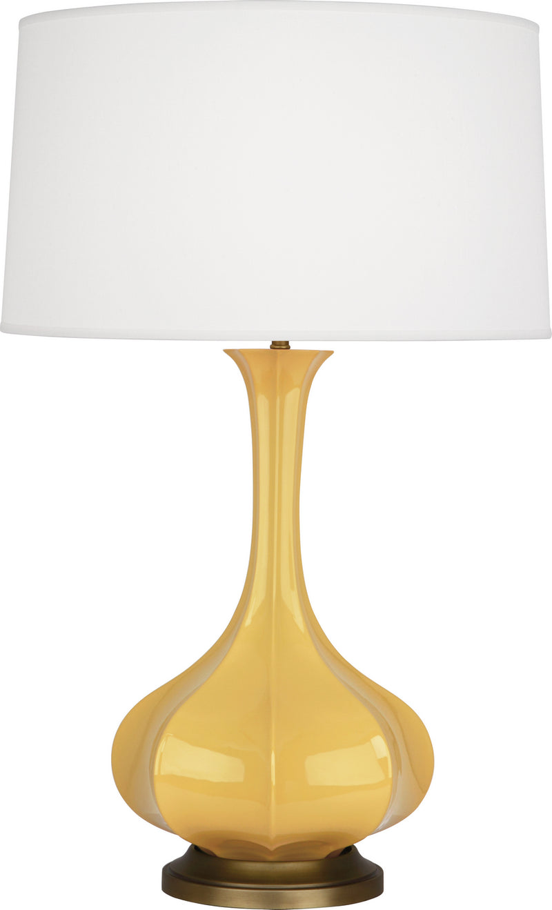 Robert Abbey SU994 One Light Table Lamp, Sunset Yellow Glazed Ceramic w/Aged Brass