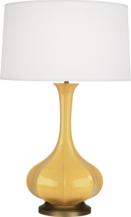 Robert Abbey SU994 One Light Table Lamp, Sunset Yellow Glazed Ceramic w/Aged Brass