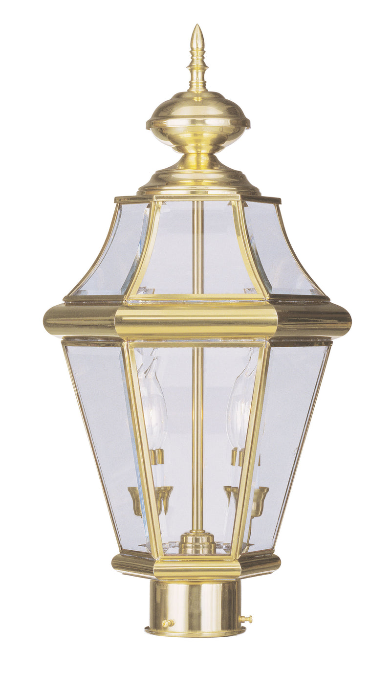 Livex Lighting 2264-02 Two Light Outdoor Post Lantern, Polished Brass