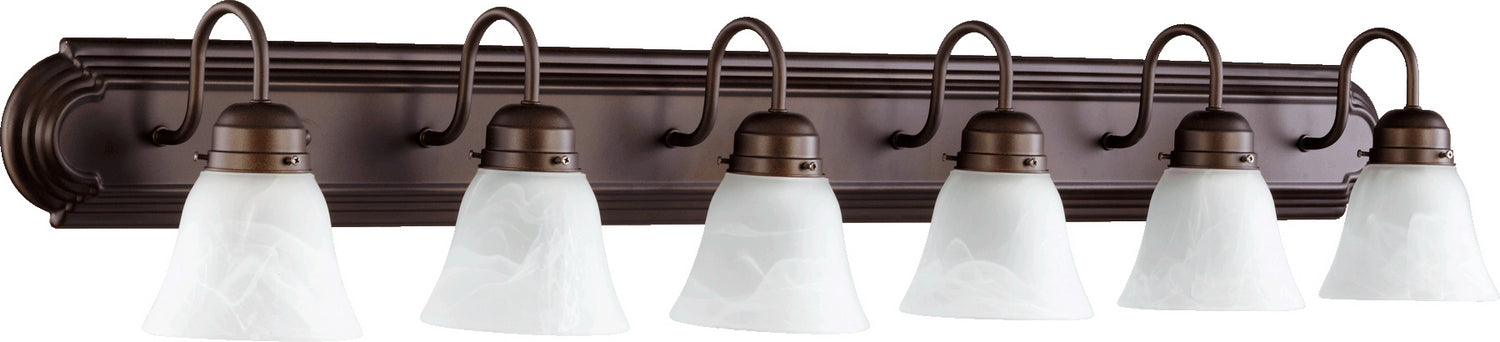 Quorum 5094-6-186 Six Light Vanity, Oiled Bronze w/ Faux Alabaster
