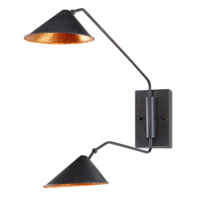Currey and Company 5172 Two Light Wall Sconce, French Black/Gold Leaf