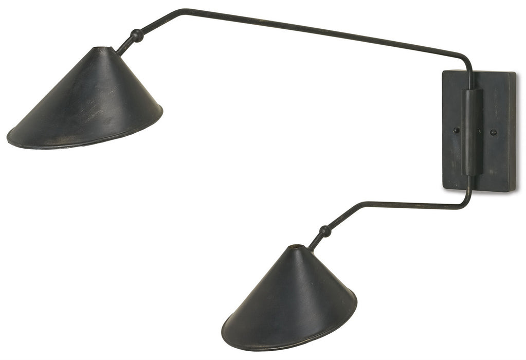 Currey and Company 5172 Two Light Wall Sconce, French Black/Gold Leaf