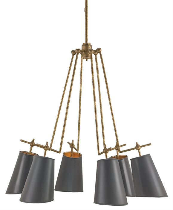Currey and Company 9503 Six Light Chandelier, Old Brass/Marbella Black/Contemporary Gold Leaf