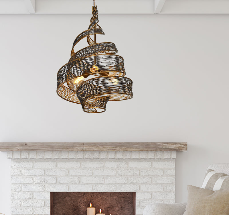 Varaluz 240P03HO Three Light Pendant, Hammered Ore