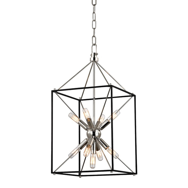 Hudson Valley 8912-PN Nine Light Lantern, Polished Nickel/Black