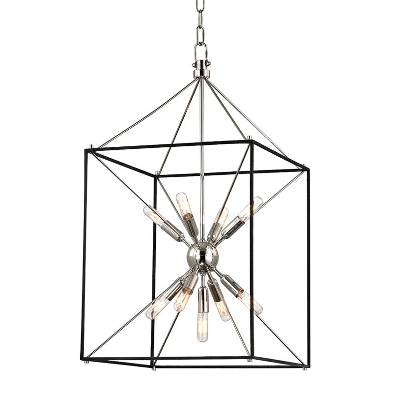 Hudson Valley 8916-PN Nine Light Lantern, Polished Nickel/Black