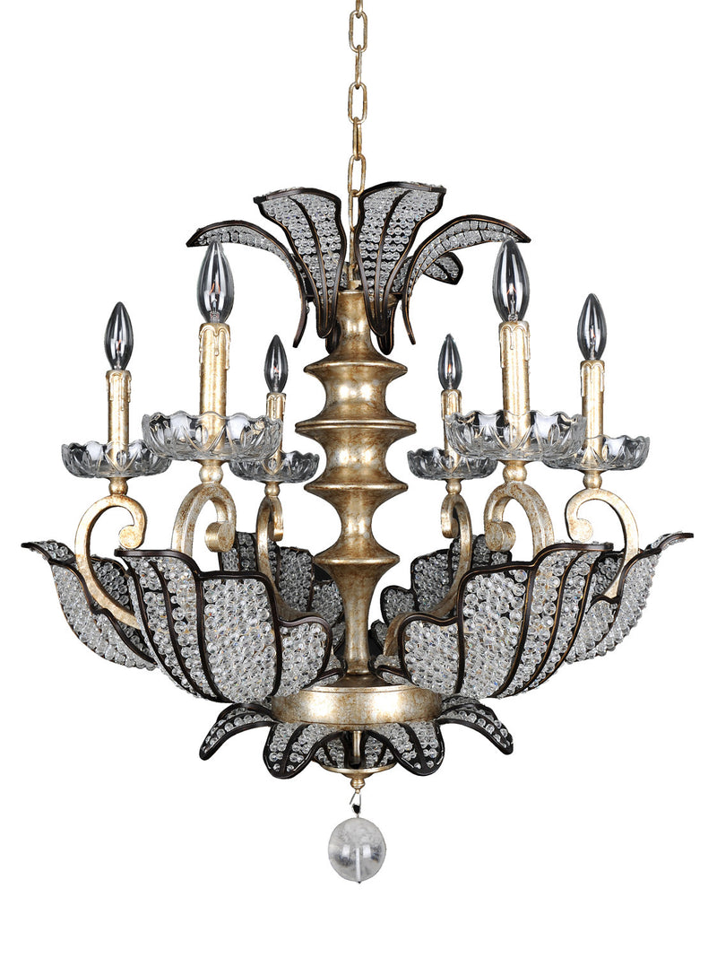 Allegri 11256-028-FR001 Six Light Chandelier, Silver Leaf Sienna Bronze