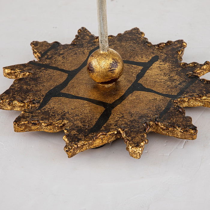 Lucas + McKearn CS1060L Candlestick Holder, Gold Leaf W/Cut-Glass Crystals