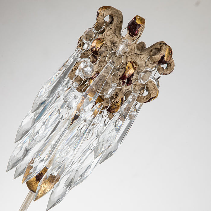 Lucas + McKearn CS1060L Candlestick Holder, Gold Leaf W/Cut-Glass Crystals