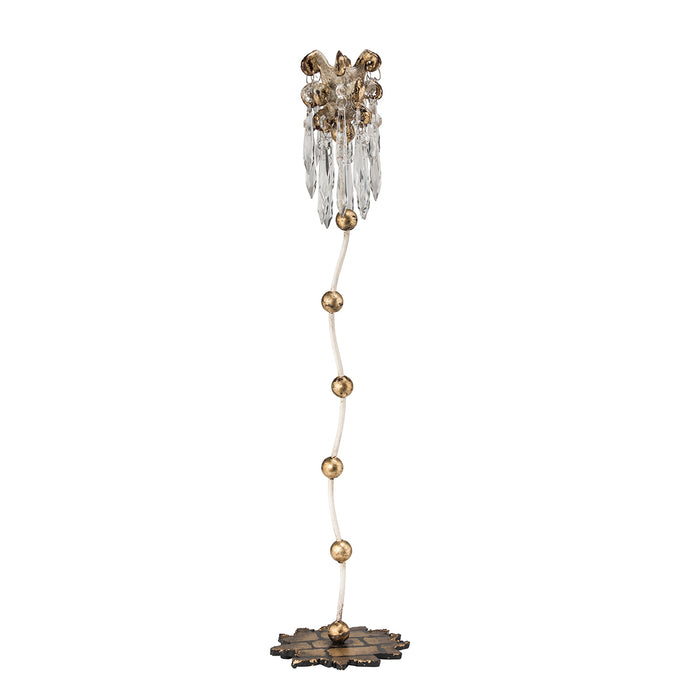 Lucas + McKearn CS1060L Candlestick Holder, Gold Leaf W/Cut-Glass Crystals