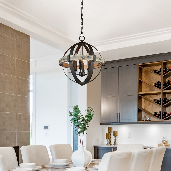 Artcraft AC10015 Four Light Chandelier, Distressed wood and black