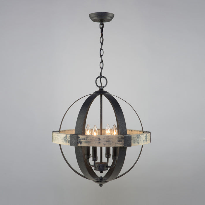 Artcraft AC10015 Four Light Chandelier, Distressed wood and black