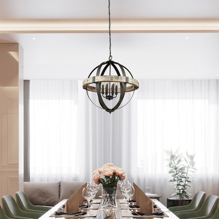 Artcraft AC10016 Six Light Chandelier, Distressed wood and black