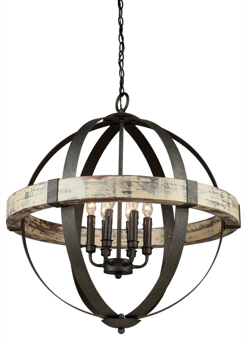 Artcraft AC10016 Six Light Chandelier, Distressed wood and black