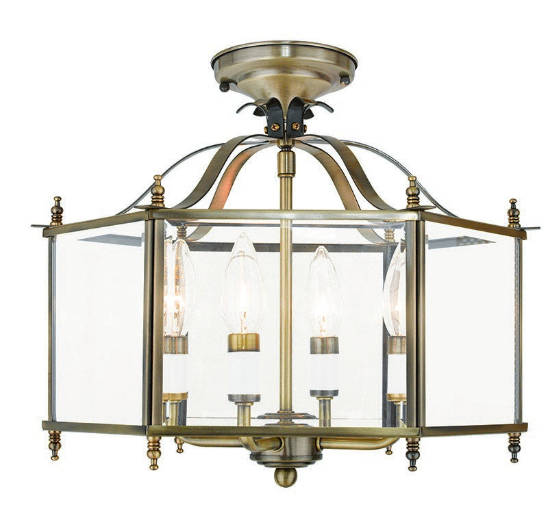 Livex Lighting 4398-01 Four Light Pendant/Ceiling Mount, Antique Brass