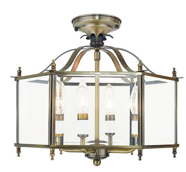 Livex Lighting 4398-01 Four Light Pendant/Ceiling Mount, Antique Brass