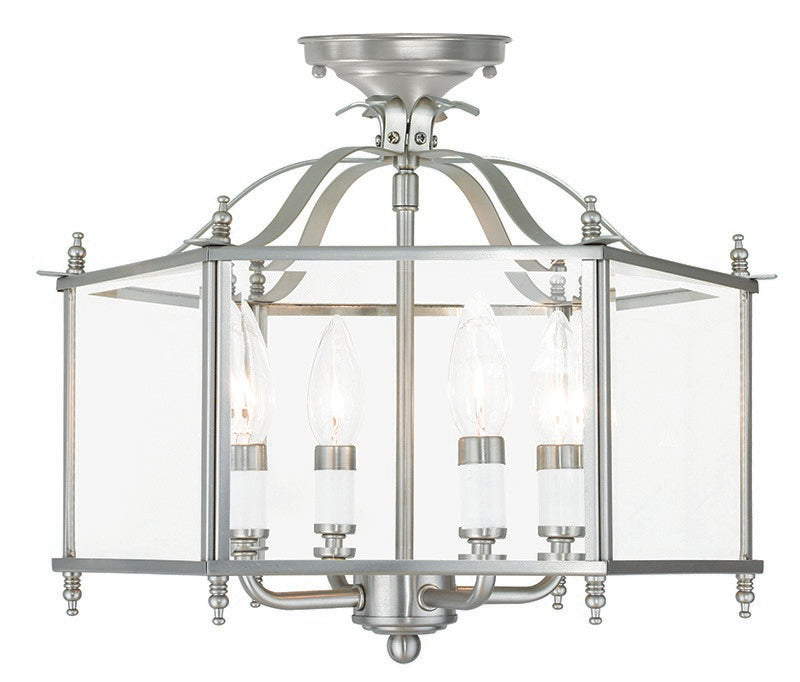 Livex Lighting 4398-91 Four Light Pendant/Ceiling Mount, Brushed Nickel