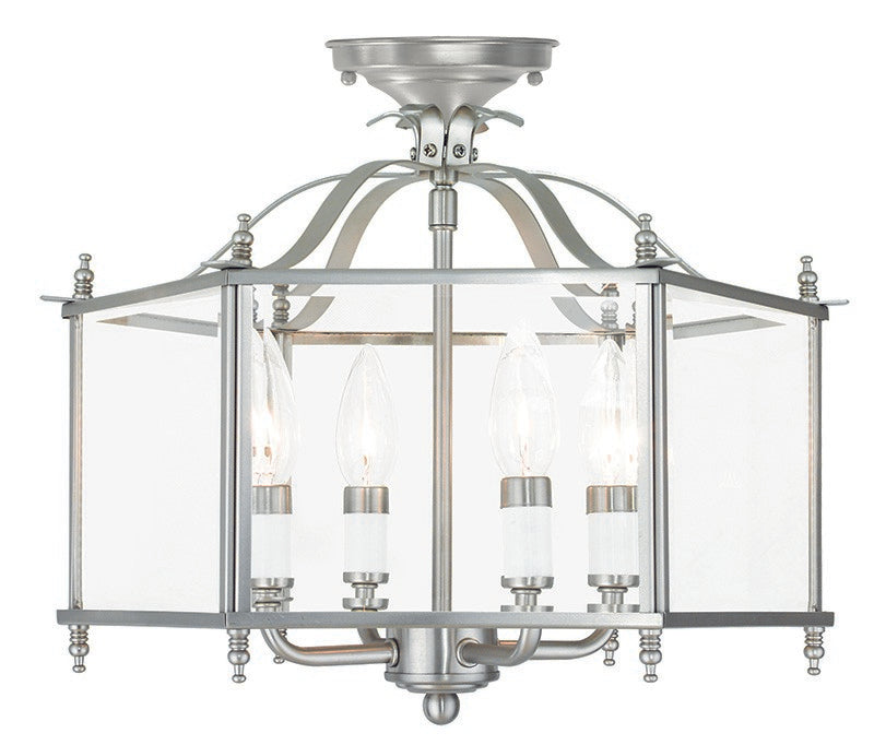 Livex Lighting 4398-91 Four Light Pendant/Ceiling Mount, Brushed Nickel