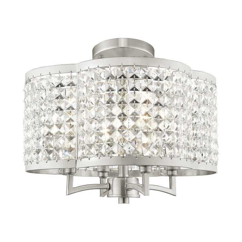Livex Lighting 50574-91 Four Light Mini Chandelier/Ceiling Mount, Brushed Nickel
