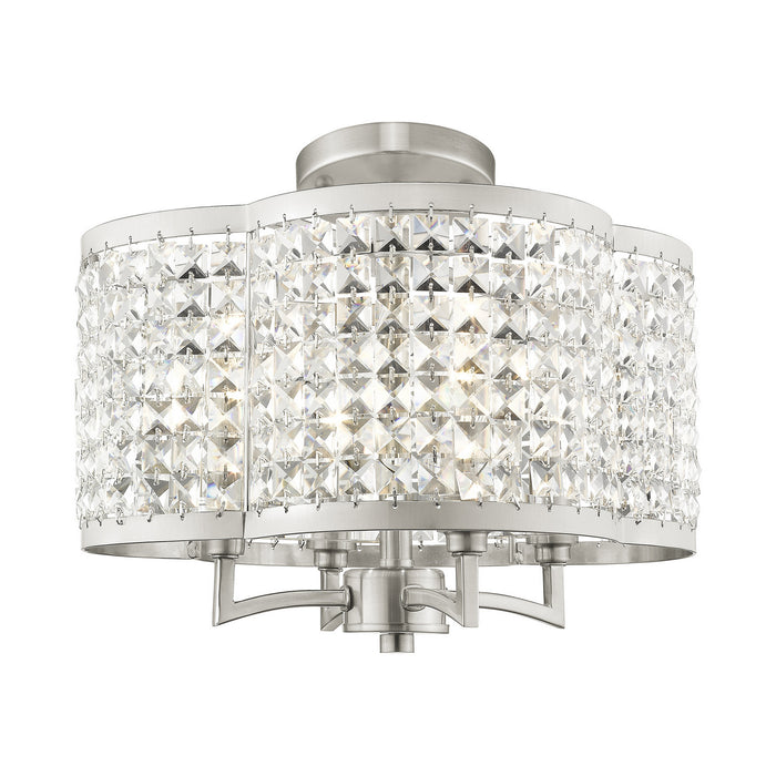 Livex Lighting 50574-91 Four Light Mini Chandelier/Ceiling Mount, Brushed Nickel