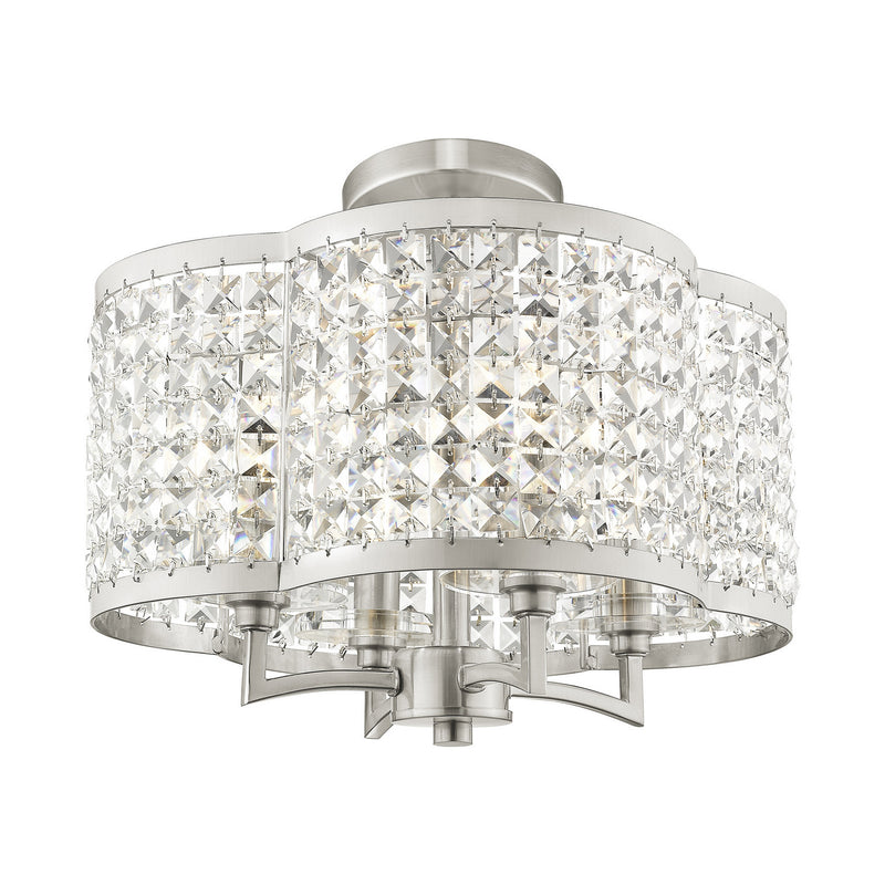 Livex Lighting 50574-91 Four Light Mini Chandelier/Ceiling Mount, Brushed Nickel