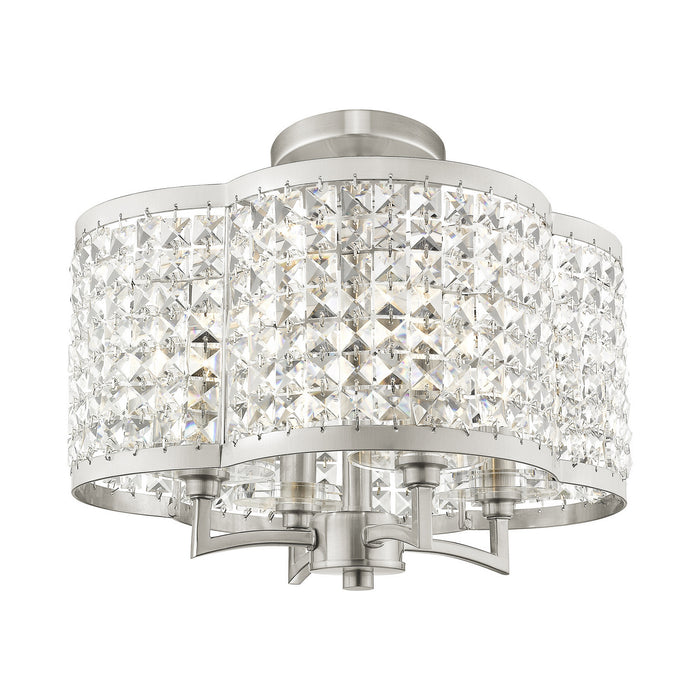 Livex Lighting 50574-91 Four Light Mini Chandelier/Ceiling Mount, Brushed Nickel