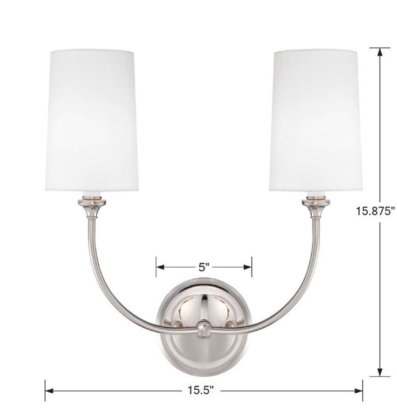 Crystorama 2242-PN Two Light Wall Sconce, Polished Nickel