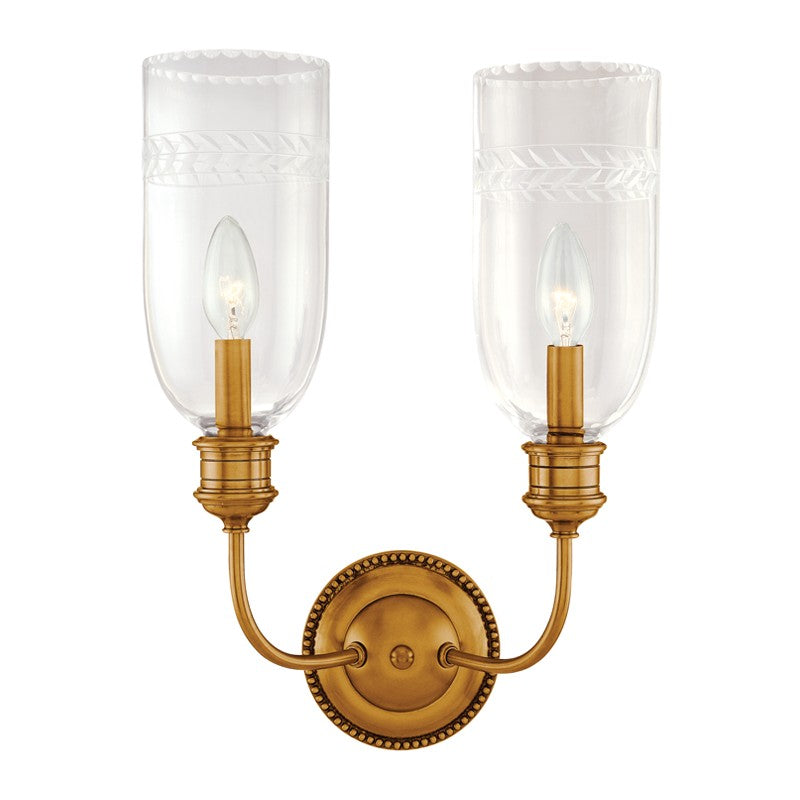 Hudson Valley 292-AGB Two Light Wall Sconce, Aged Brass