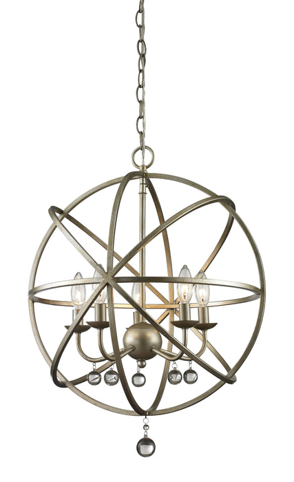 Z-Lite 415-20 Five Light Pendant, Antique Silver