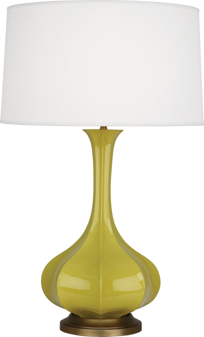 Robert Abbey CI994 One Light Table Lamp, Citron Glazed Ceramic w/Aged Brass