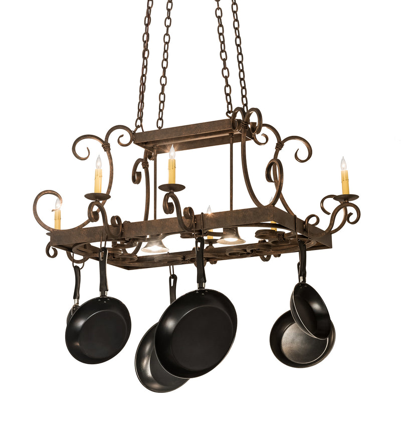 Meyda Tiffany 120275 Eight Light Pot Rack, Gilded Tobacco