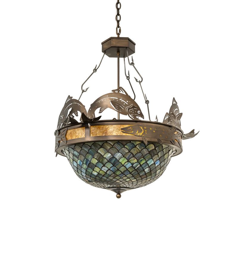 Meyda Tiffany 124101 Four Light Inverted Pendant, Antique Copper