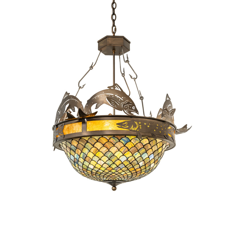 Meyda Tiffany 124101 Four Light Inverted Pendant, Antique Copper