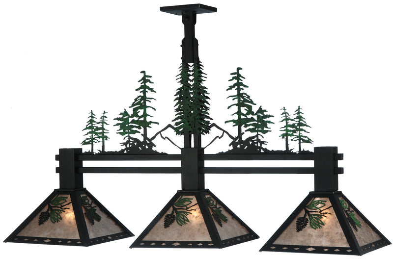 Meyda Tiffany 124867 Three Light Island Pendant, Textured Black/Green Trees/Needles