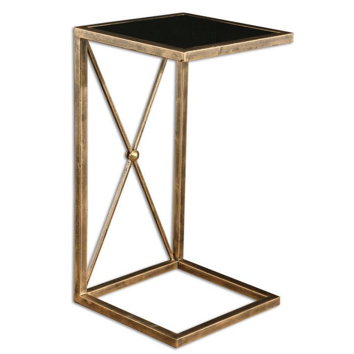 Uttermost 25014 Side Table, Antiqued Gold with Black Glass