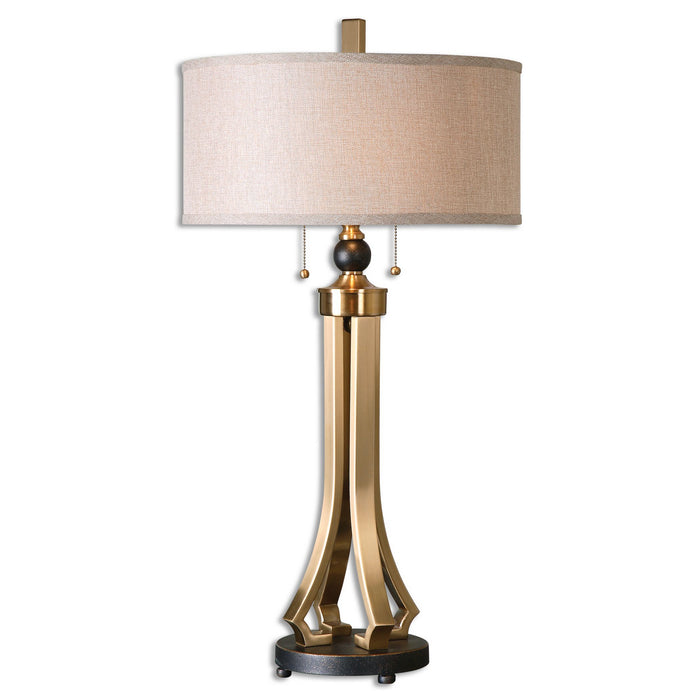 Uttermost 26631-1 Two Light Table Lamp, Brushed Brass Metal w/Oil Rubbed Bronze
