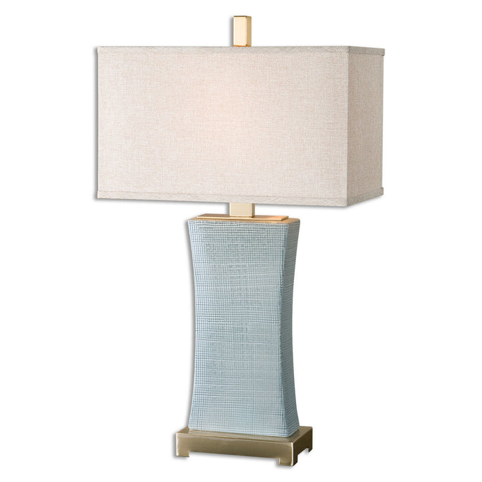 Uttermost 26673-1 One Light Table Lamp, Coffee Bronze, Blue Gray Glaze