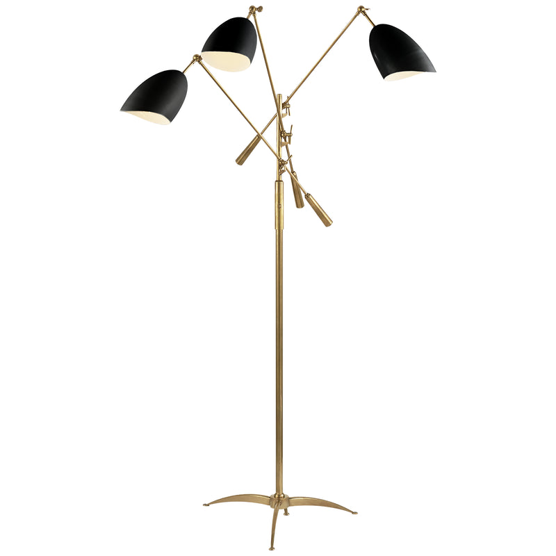 Visual Comfort Signature ARN 1009HAB-BLK Three Light Floor Lamp, Hand-Rubbed Antique Brass and Black