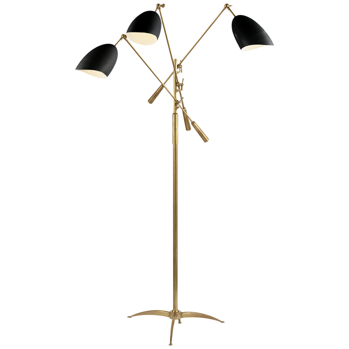 Visual Comfort Signature ARN 1009HAB-BLK Three Light Floor Lamp, Hand-Rubbed Antique Brass and Black