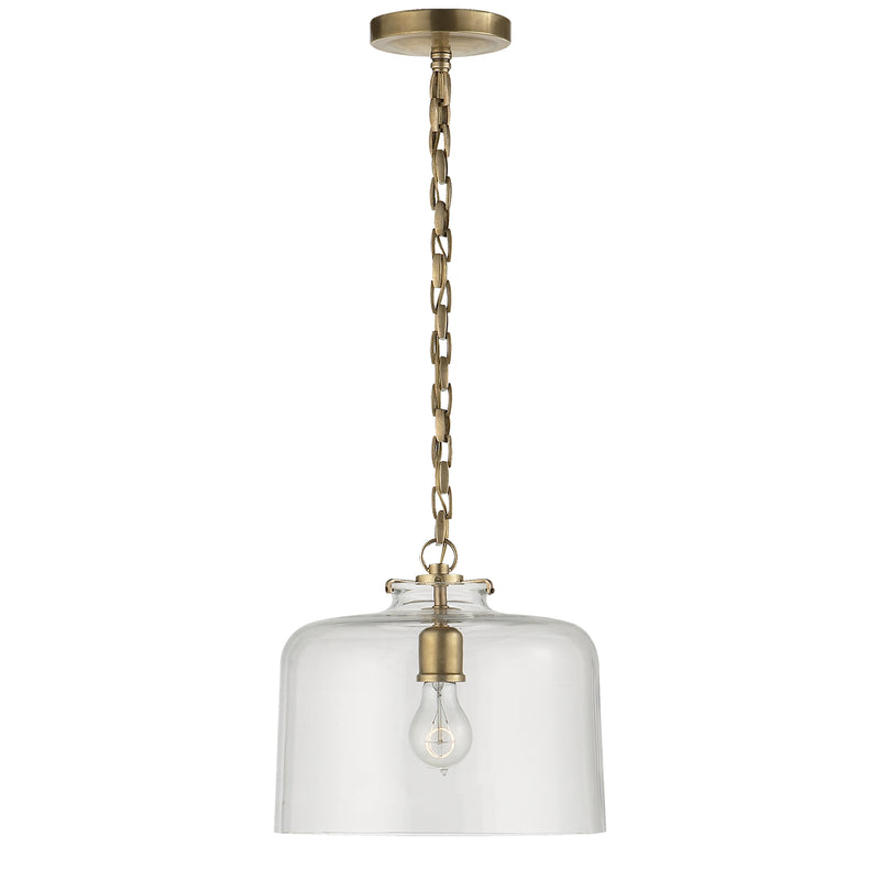 Visual Comfort Signature TOB 5226HAB/G5-CG One Light Pendant, Hand-Rubbed Antique Brass