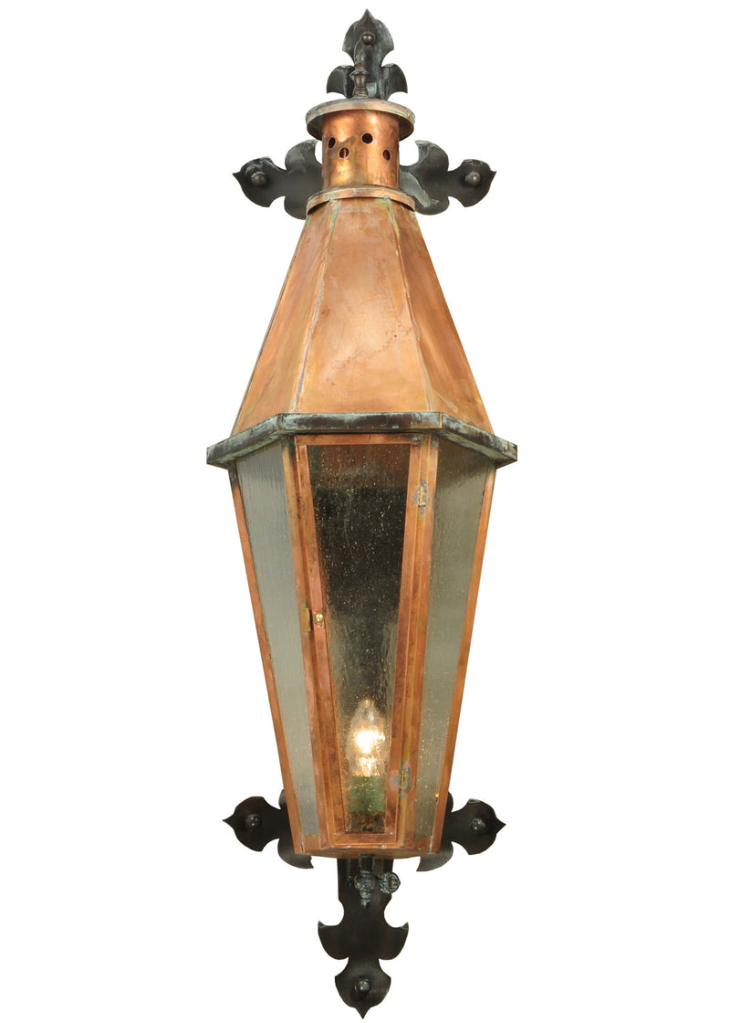 Meyda Tiffany 128683 One Light Wall Sconce, Raw Copper W/Verdi Brass