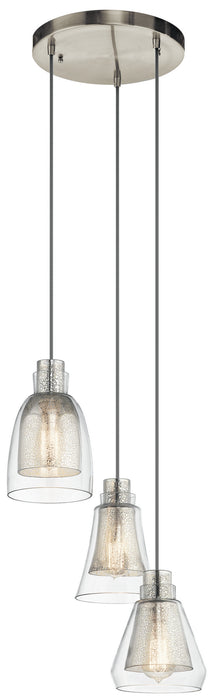 Kichler 43627NI Three Light Pendant, Brushed Nickel