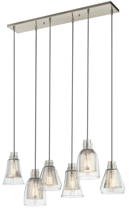Kichler 43628NI Six Light Linear Chandelier, Brushed Nickel