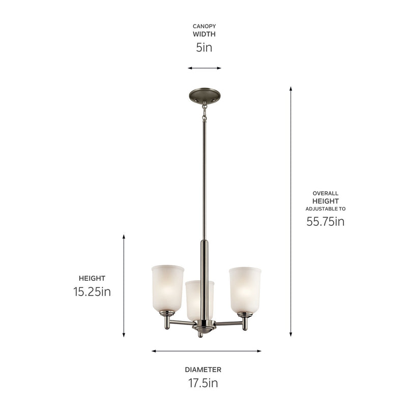 Kichler 43670NI Three Light Mini Chandelier, Brushed Nickel