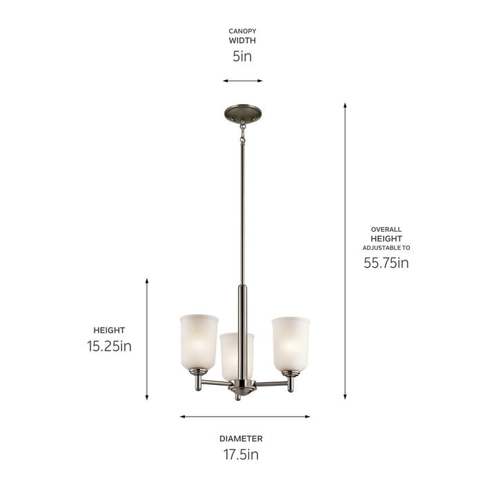 Kichler 43670NI Three Light Mini Chandelier, Brushed Nickel
