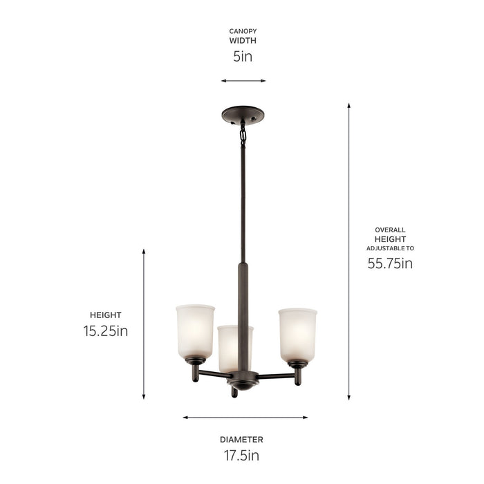 Kichler 43670OZ Three Light Mini Chandelier, Olde Bronze