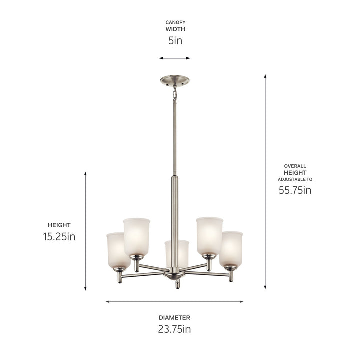 Kichler 43671NI Five Light Chandelier, Brushed Nickel